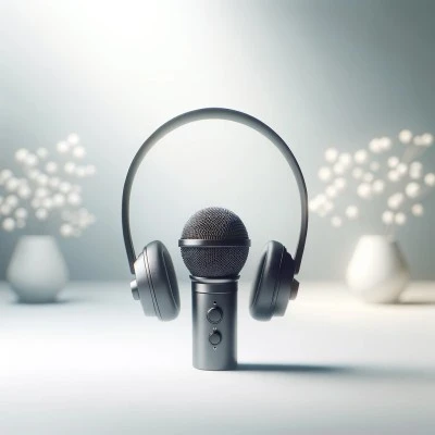 Modern wireless headset microphone for singing on a clean, light background, symbolizing top-notch audio quality and performance freedom.