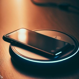 A smartphone with case charging with wireless charger.