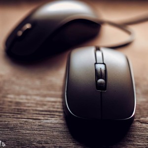 Wired and wireless mouse on wooden table.